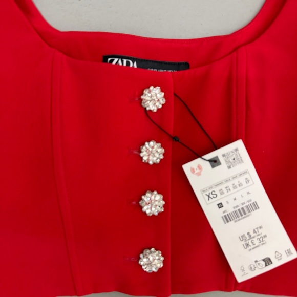 Zara Bright Red Jeweled-Button Cropped Tank - Picture 2 of 3